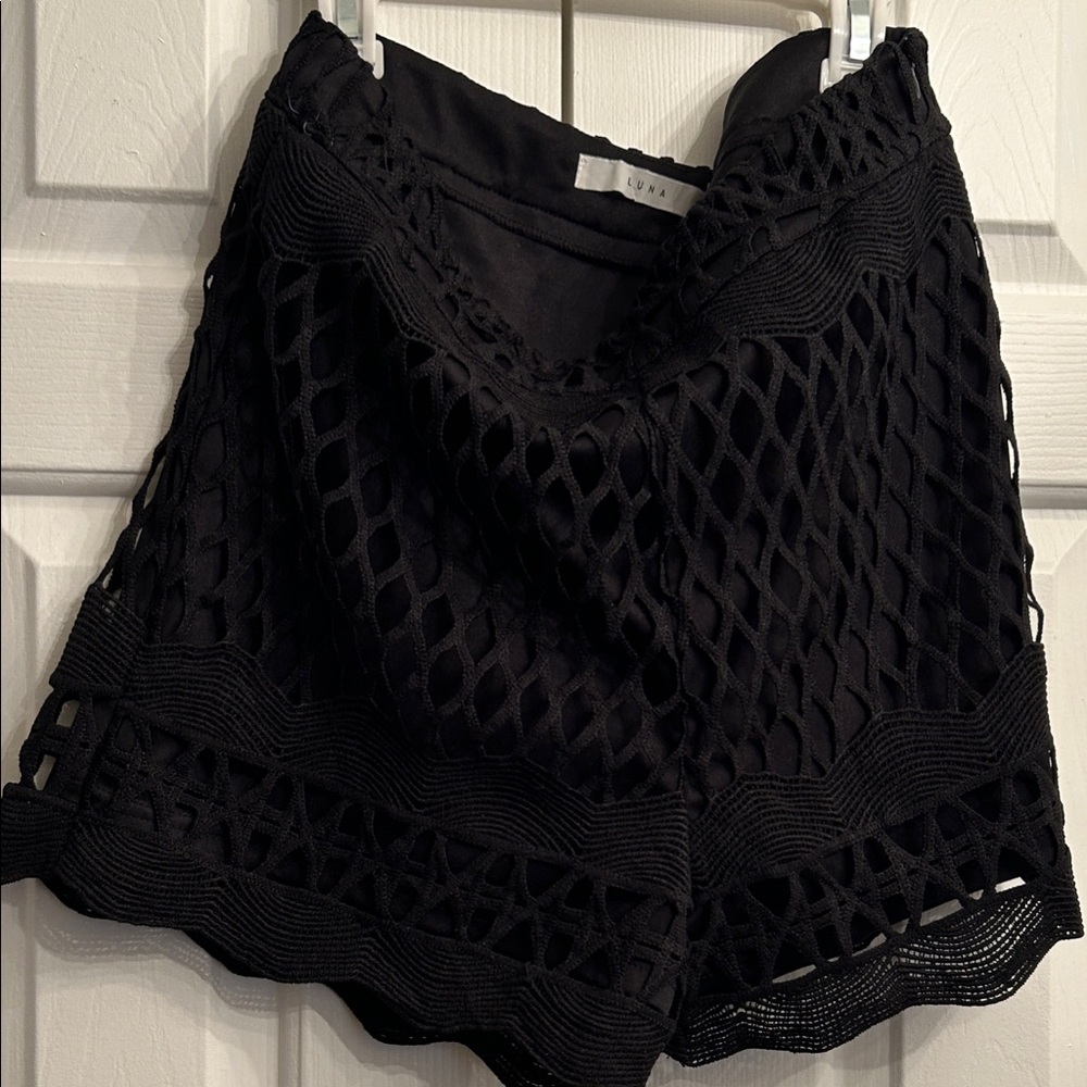 Luna Black High-Waist Crochet Overlay Shorts